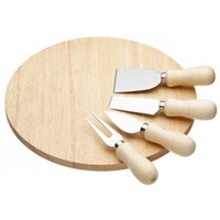 Kitchen Craft Kulaté dřevěné prkénko na sýr s noži a vidličkou 25 cm