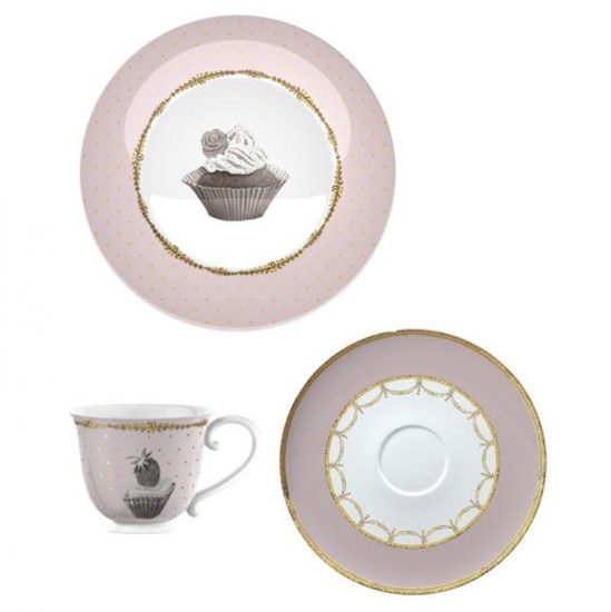 Creative Tops Katie Alice Cupcake Couture Porcelánový šálek s podšálkem a dezertním talířkem 150 ml