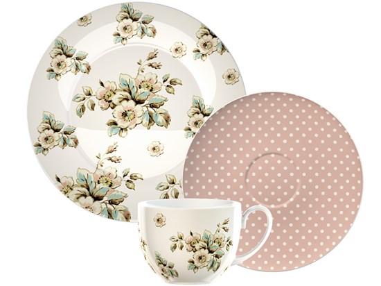 Creative Tops Katie Alice Cottage Flower Porcelánový šálek s podšálkem a dezertním talířem