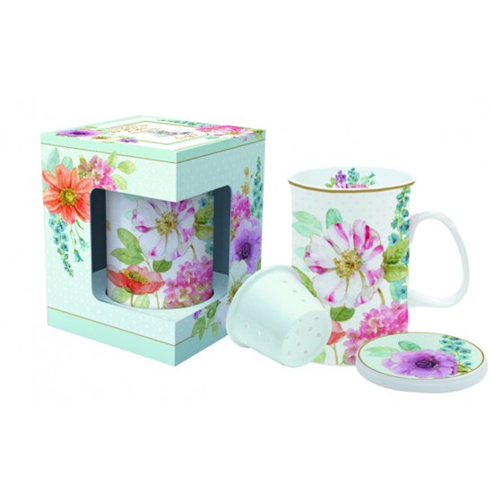 Easy Life Porcelánový hrnek se sítkem na čaj Cottage Flower 300 ml