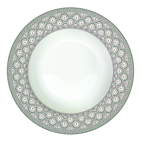 Easy Life Porcelánový polévkový talíř Kalamkari Sage zelený 21,5 cm