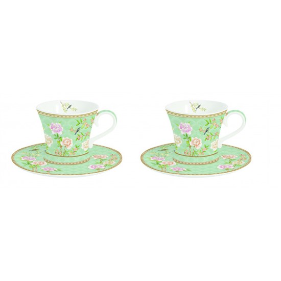 Easy Life Palace Garden Aqua Sada porcelánových šálků s podšálky 2 x 80 ml