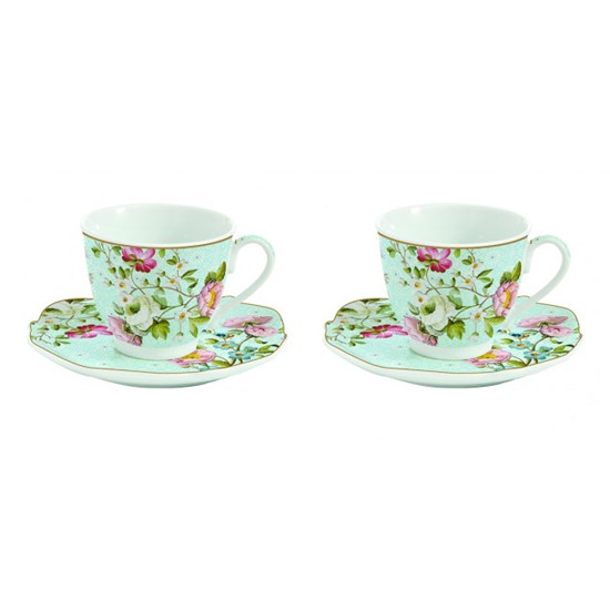 Easy Life Spring Festival Sada porcelánových šálků s podšálky 2 x 80 ml