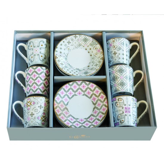 Easy Life Cups & Mugs Coffee Mania Porcelánové šálky s podšálky na kávu Tiles Grey 6 x 100 ml