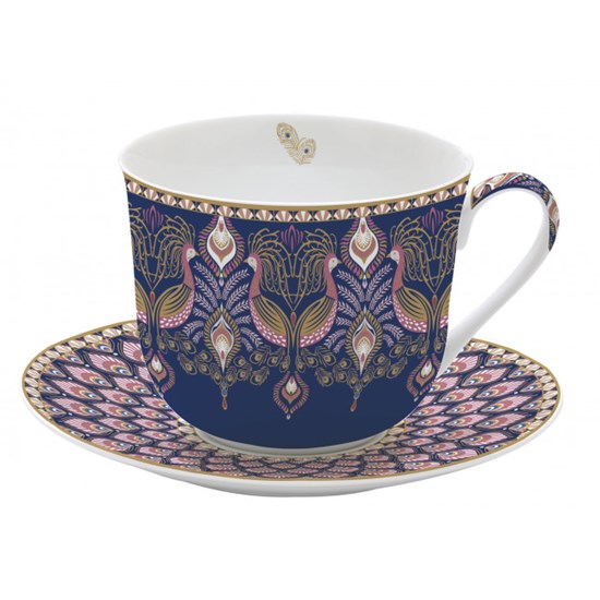 Easy Life Coffee Mania Porcelánový šálek s podšálkem Peacock 400 ml