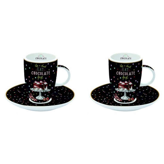 Easy Life Sada porcelánových hrnků s podšálkem Hot Chocolate 2 x 50 ml