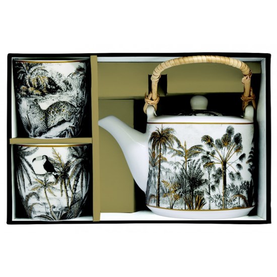 Easy Life Retro Jungle Porcelánové hrnky s čajovou konvičkou 600 ml