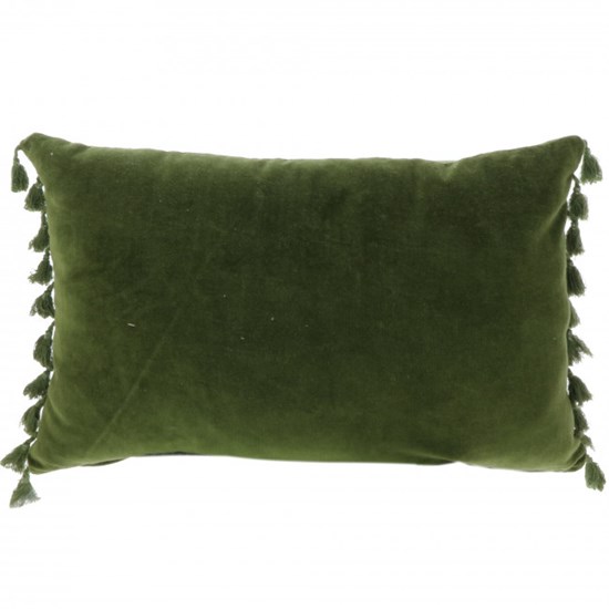 Unique Living Obdélníkový polštář Fenna zelený s třásněmi 40 x 60 cm