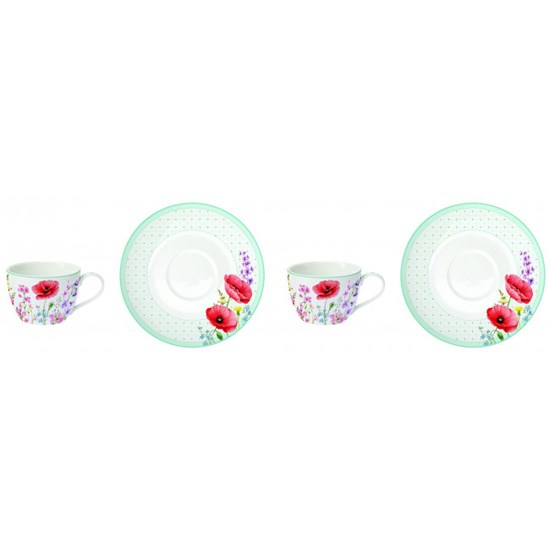 Easy Life Les Coquelicots Porcelánové šálky s podšálky 2 x 240 ml