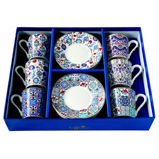 Easy Life Iznik Porcelánové šálky a podšálky na kávu 6 x 100 ml