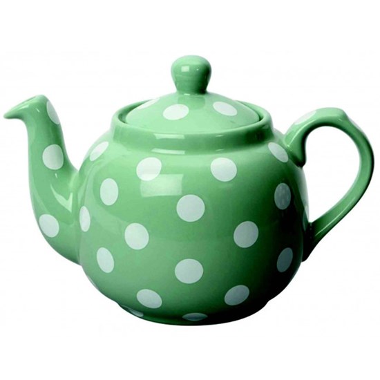 Kitchen Craft London Pottery Světle zelená čajová konvice s bílými puntíky 1200 ml