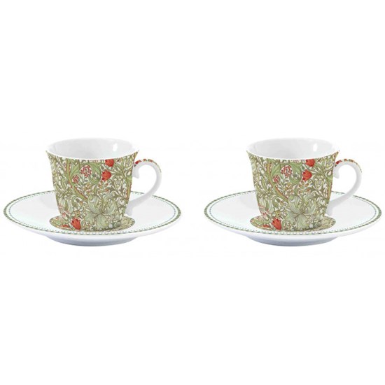 Easy Life William Morris Green Sada porcelánových šálků s podšálky na espresso 2 x 80 ml