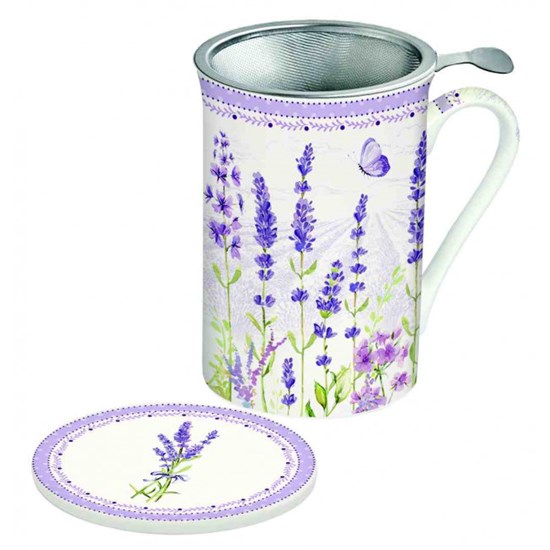 Easy Life Lavender Field Porcelánový hrnek s čajovým sítkem 300 ml