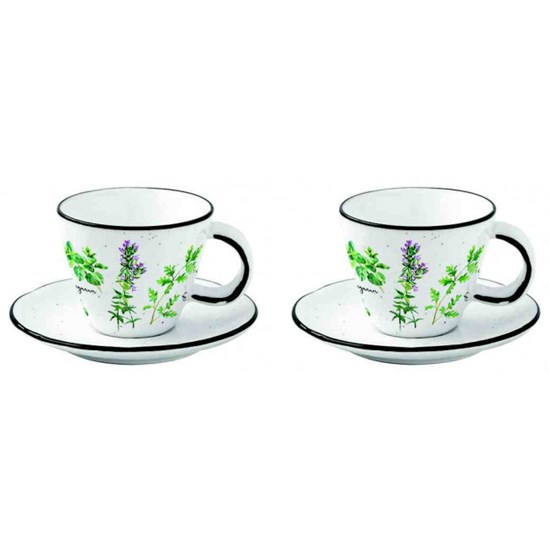 Easy Life Herbarium Sada porcelánových šálků s podšálky na kávu 2 x 120 ml