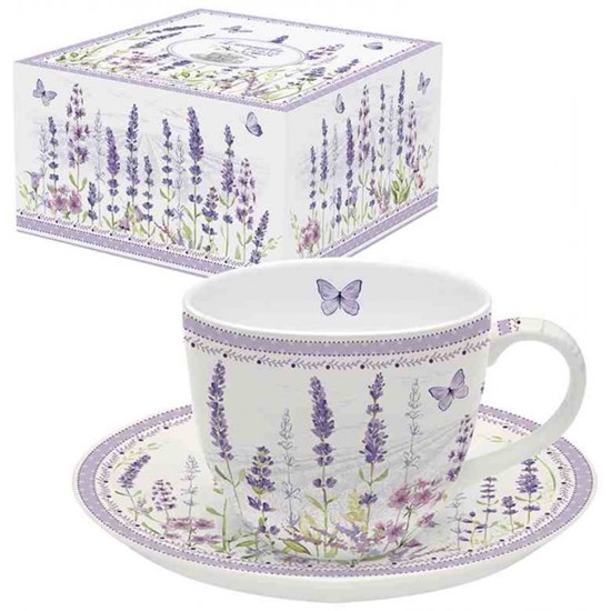 Easy Life Lavender Field Porcelánový šálek s podšálkem na čaj 200 ml