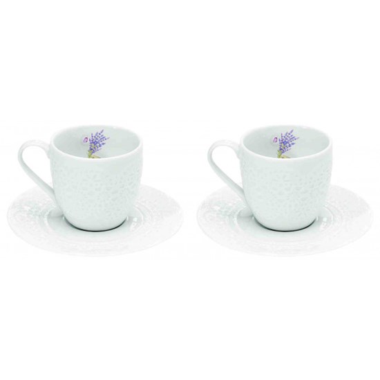 Easy Life Lavande Sada porcelánových šálků s podšálky 2 x 100 ml