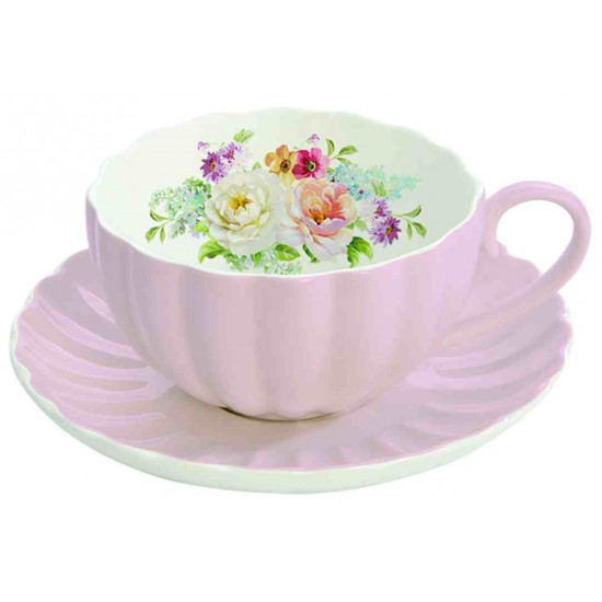 Easy Life Jardin Royale Pink Porcelánový šálek s podšálkem 200 ml