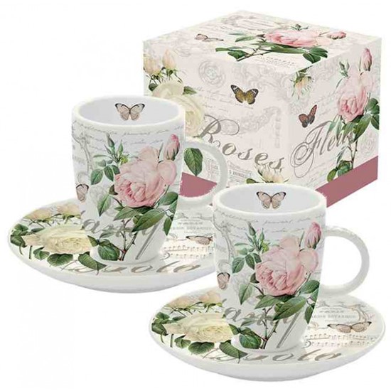 Easy Life Jardin Botanique Sada porcelánových hrnků s podšálky 2 x 50 ml