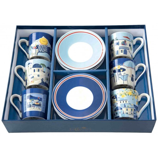 Easy Life Sea Dreams Porcelánové šálky s podšálky na kávu 6 x 100 ml