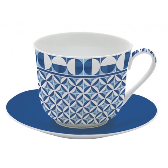 Easy Life Geometric Blue Porcelánový šálek s podšálkem 400 ml