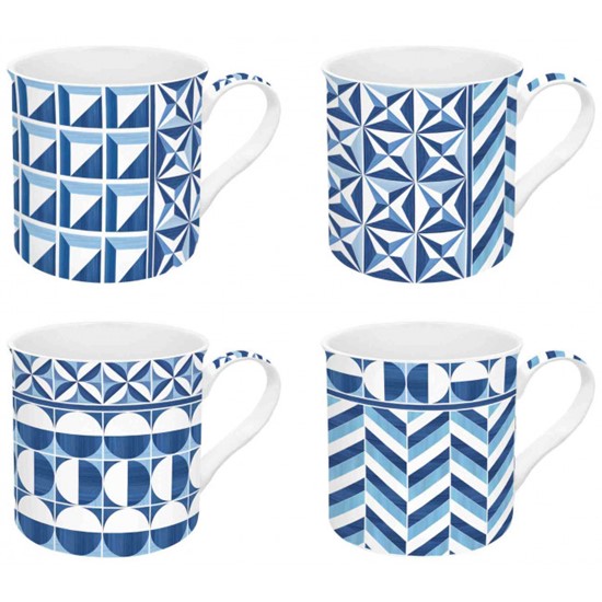 Easy Life Geometric Blue Sada porcelánových hrnků 4 x 300 ml