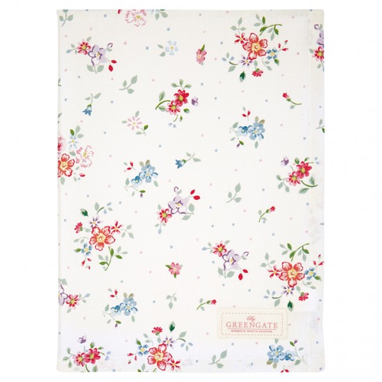 GreenGate Belle White Kuchyňská utěrka 50 x 70 cm