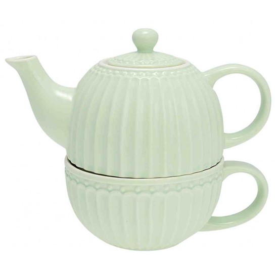 GreenGate Alice Pale Green Porcelánová konvička + šálek