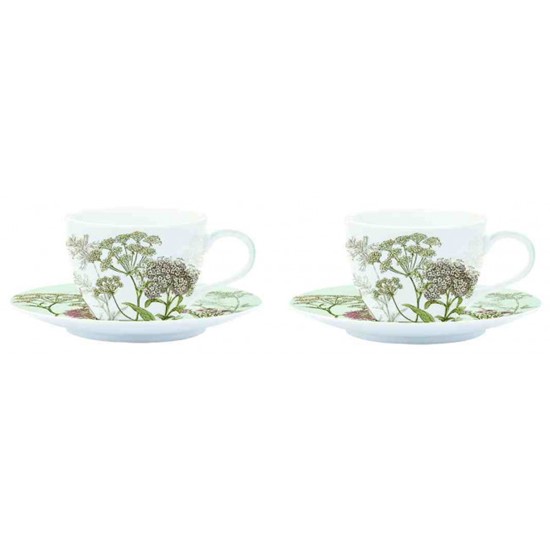 Easy Life Botanica Green Sada porcelánových šálků s podšálky na kávu 2 x 110 ml