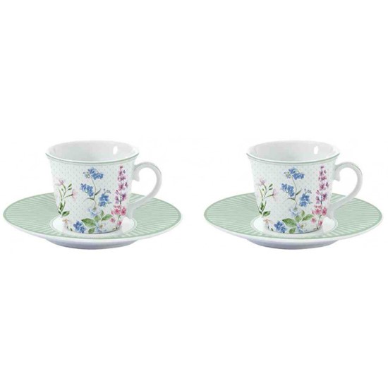 Easy Life Floraison Sada porcelánových šálků s podšálky 2 x 80 ml