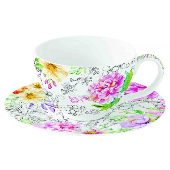 Easy Life Queens Garden Porcelánový šálek s podšálkem 100 ml