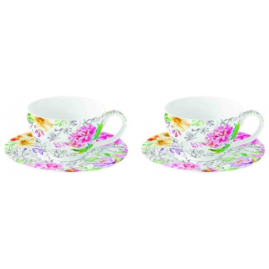 Easy Life Queens Garden Sada dvou porcelánových šálků s podšálky 2 x 100 ml