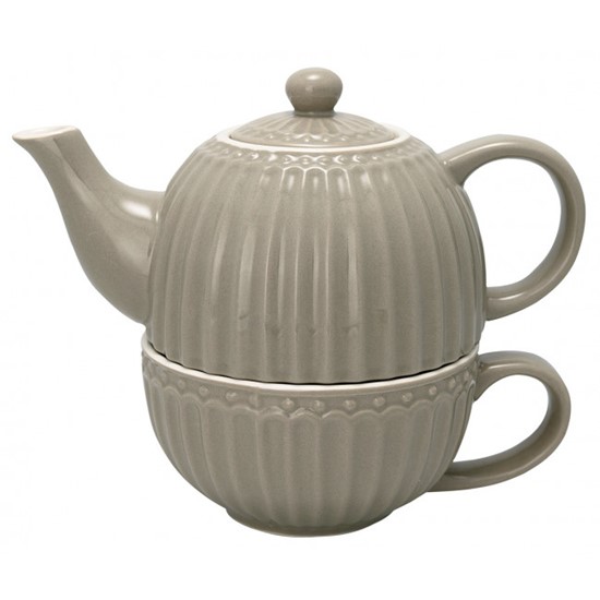 GreenGate Alice Porcelánová konvička s hrnkem Warm Grey