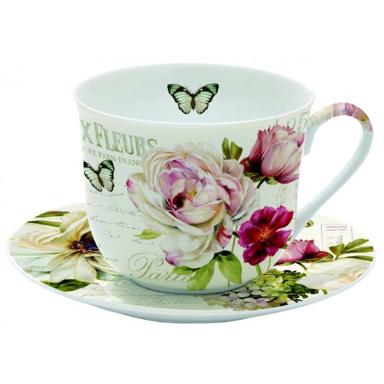 Easy Life Marche Aux Fleurs Porcelánový šálek s podšálkem 400 ml