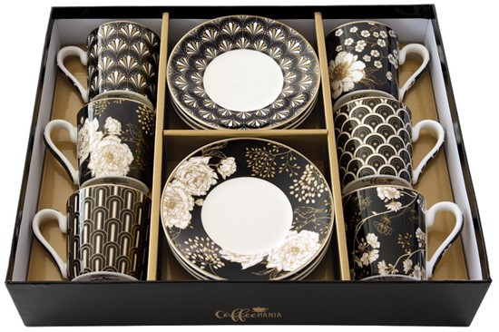 Easy Life Art Deco & Flowers Porcelánové šálky s podšálky na kávu 6 x 100 ml