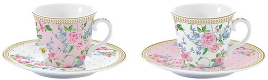 Easy Life Garden Joy Porcelánové šálky s podšálky na kávu 2 x 80 ml
