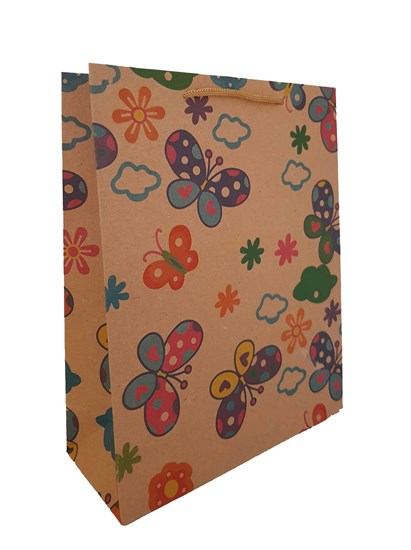 Dárková taška kraft barevní motýli 24,5 x 19 x 8 cm