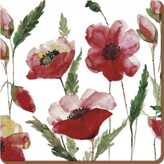 Creative Tops Watercolour Poppy Premium Korkové prostírání pod skleničky 10,5 x 10,5 cm
