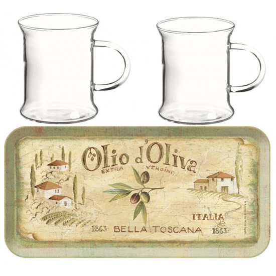 Creative Tops Olio d Oliva Olio D´Oliva Melaminový tácek se dvěma skleněnými hrnky 2 x 250 ml