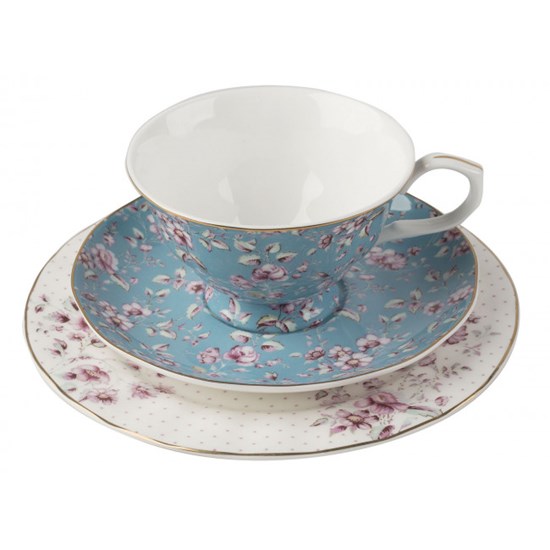 Creative Tops Katie Alice Ditsy Floral Porcelánový šálek s podšálkem a dezertním talířkem Blue 200 ml