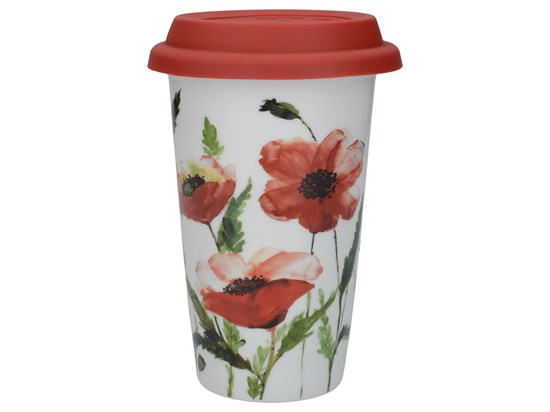 Creative Tops Watercolour Poppy Porcelánový cestovní hrnek 350 ml